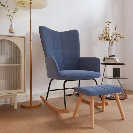 Rocking chair with blue fabric footrest by vidaXL, Rocking chairs - Ref: Foro24-328022, Price: 161,44 €, Discount: %