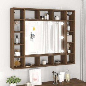 Mueble con espejo y LED marrón roble 91x15x76,5 cm en Tocadores de baño | Comprar online en Foro24
