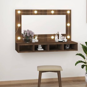 Mueble con espejo y LED marrón roble 90x31,5x62 cm Mueble con espejo y LED marrón roble 90x31,5x62 cm