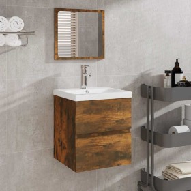 Armario de baño con espejo madera contrachapada roble ahumado Armario de baño con espejo madera contrachapada roble ahumado