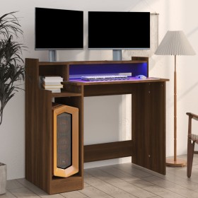 Escritorio con LED madera ingeniería marrón roble 97x45x90 cm Escritorio con LED madera ingeniería marrón roble 97x45x90 cm
