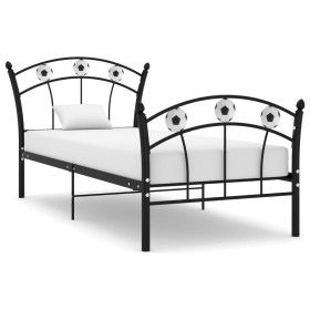 Estructura de cama con diseño de fútbol metal negro 90x200 cm