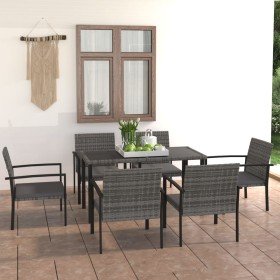 Juego de comedor para jardín 7 piezas ratán sintético gris Juego de comedor para jardín 7 piezas ratán sintético gris