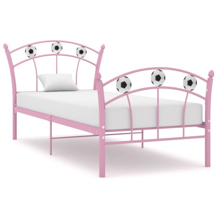 Estructura de cama con diseño de fútbol metal rosa 90x200 cm