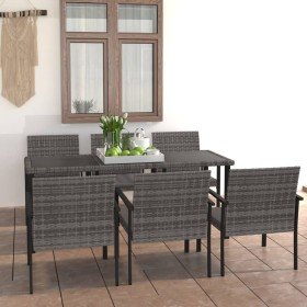 Juego de comedor para jardín 7 piezas ratán sintético gris Juego de comedor para jardín 7 piezas ratán sintético gris