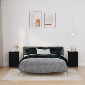 Mesitas de noche 2 uds madera maciza de pino negro 40x35x61,5cm Mesitas de noche 2 uds madera maciza de pino negro 40x35x61,5cm