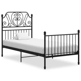 Black metal bed frame 100x200 cm by vidaXL, Beds and slatted bases - Ref: Foro24-324844, Price: 121,75 €, Discount: %