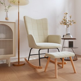 Silla mecedora con reposapiés tela color crema