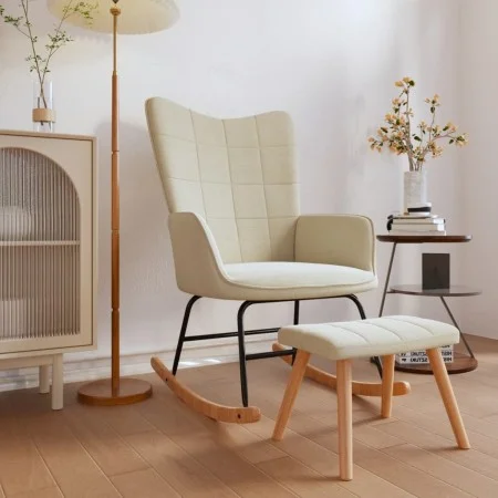 Rocking chair with footrest, cream-colored fabric by vidaXL, Rocking chairs - Ref: Foro24-328020, Price: 167,73 €, Discount: %