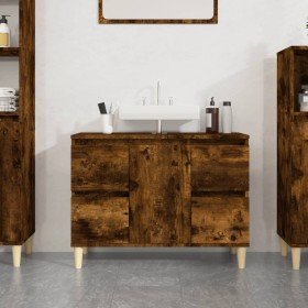 Armario de lavabo madera contrachapada roble ahumado 80x33x60cm Armario de lavabo madera contrachapada roble ahumado 80x33x60cm