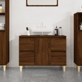 Armario de lavabo madera contrachapada roble marrón 80x33x60 cm Armario de lavabo madera contrachapada roble marrón 80x33x60 cm