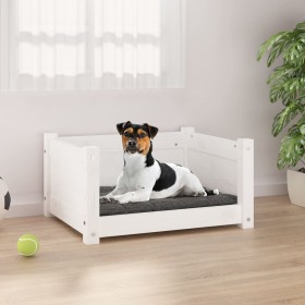 Cama para perros blanca 55,5x45,5x28 cm madera maciza de pino