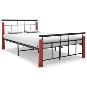 Metal bed frame and solid oak wood 130x200 cm by vidaXL, Beds and slatted bases - Ref: Foro24-324892, Price: 111,32 €, Discou...