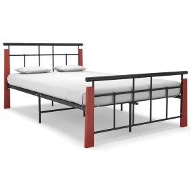 Metal bed frame and solid oak wood 130x200 cm by vidaXL, Beds and slatted bases - Ref: Foro24-324892, Price: 110,16 €, Discou...