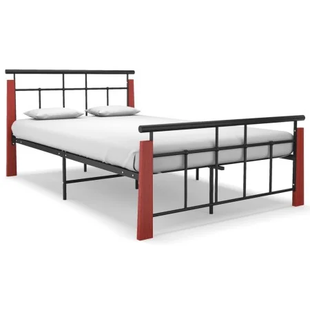 Metal bed frame and solid oak wood 130x200 cm by vidaXL, Beds and slatted bases - Ref: Foro24-324892, Price: 110,16 €, Discou...