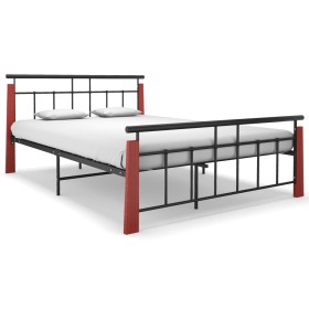 Estructura de cama metal y madera maciza de roble 140x200 cm