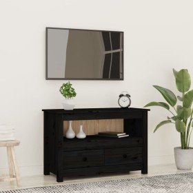 Mueble de TV de madera maciza de pino negro 79x35x52 cm Mueble de TV de madera maciza de pino negro 79x35x52 cm