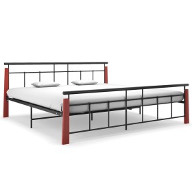 Estructura de cama metal y madera maciza de roble 200x200 cm