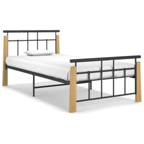 Metal bed frame and solid oak wood 90x200 cm by vidaXL, Beds and slatted bases - Ref: Foro24-324897, Price: 86,27 €, Discount: %