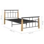 Metal bed frame and solid oak wood 90x200 cm by vidaXL, Beds and slatted bases - Ref: Foro24-324897, Price: 87,29 €, Discount: %