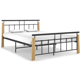 Metal bed frame and solid oak wood 140x200 cm by vidaXL, Beds and slatted bases - Ref: Foro24-324900, Price: 98,62 €, Discoun...