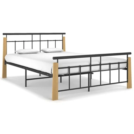 Estructura de cama metal y madera maciza de roble 140x200 cm de vidaXL, Camas y somieres - Ref: Foro24-324900, Precio: 98,62 ...