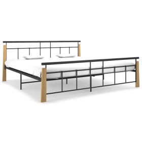 Estructura de cama metal y madera maciza de roble 200x200 cm