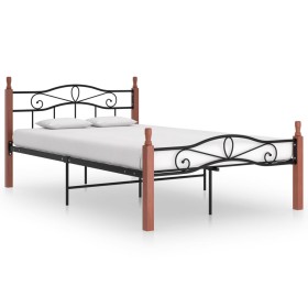Estructura de cama metal y madera maciza de roble 120x200 cm