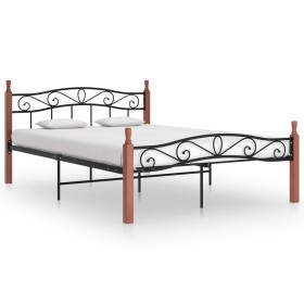 Estructura de cama metal y madera maciza de roble 140x200 cm