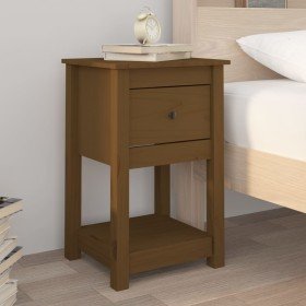 Mesita de noche madera maciza de pino marrón miel 40x35x61,5 cm Mesita de noche madera maciza de pino marrón miel 40x35x61,5 cm