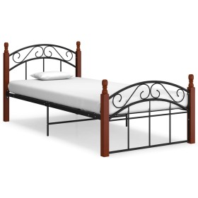 Estructura de cama metal y madera maciza de roble 100x200 cm