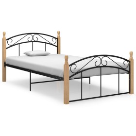 Metal bed frame and solid oak wood 120x200 cm by vidaXL, Beds and slatted bases - Ref: Foro24-324927, Price: 94,62 €, Discoun...