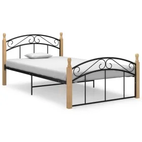 Metal bed frame and solid oak wood 120x200 cm by vidaXL, Beds and slatted bases - Ref: Foro24-324927, Price: 93,79 €, Discoun...