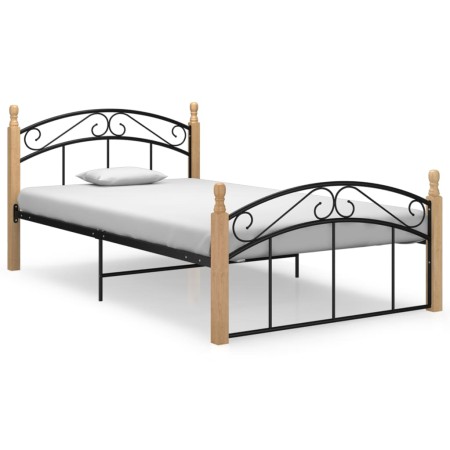 Metal bed frame and solid oak wood 120x200 cm by vidaXL, Beds and slatted bases - Ref: Foro24-324927, Price: 94,23 €, Discoun...