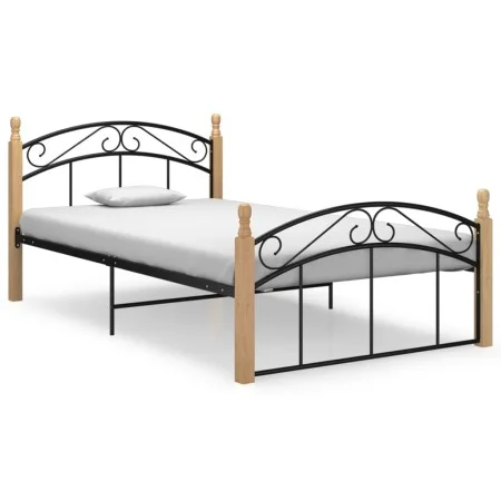 Metal bed frame and solid oak wood 120x200 cm by vidaXL, Beds and slatted bases - Ref: Foro24-324927, Price: 93,79 €, Discoun...