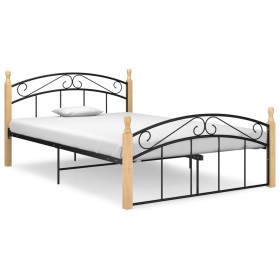 Metal bed frame and solid oak wood 140x200 cm by vidaXL, Beds and slatted bases - Ref: Foro24-324928, Price: 105,98 €, Discou...