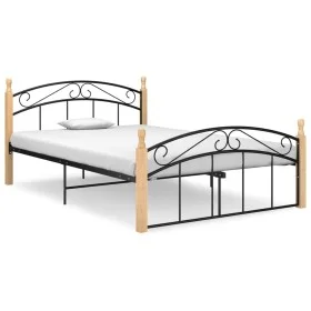 Metal bed frame and solid oak wood 140x200 cm by vidaXL, Beds and slatted bases - Ref: Foro24-324928, Price: 104,83 €, Discou...