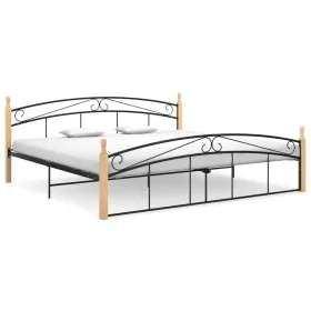 Metal bed frame and solid oak wood 200x200 cm by vidaXL, Beds and slatted bases - Ref: Foro24-324931, Price: 111,47 €, Discou...