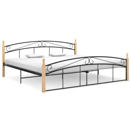 Metal bed frame and solid oak wood 200x200 cm by vidaXL, Beds and slatted bases - Ref: Foro24-324931, Price: 112,42 €, Discou...