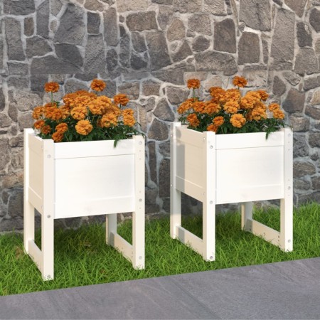 Jardinera 2 unidades madera maciza de pino blanco 40x40x52,5 cm