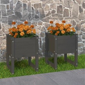 Jardinera 2 unidades madera maciza de pino gris 40x40x52,5 cm Jardinera 2 unidades madera maciza de pino gris 40x40x52,5 cm