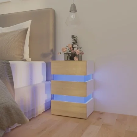 LED-Nachttisch in Weiß und Sonoma-Holzwerkstoff, 45 x 35 x 67 cm von vidaXL, Nachttische - Ref: Foro24-326845, Preis: 110,57 ...