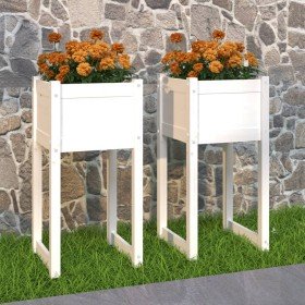 Jardinera 2 unidades madera maciza de pino blanco 40x40x81 cm Jardinera 2 unidades madera maciza de pino blanco 40x40x81 cm