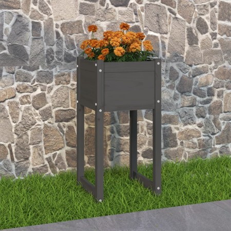 Jardinera de madera maciza de pino gris 40x40x81 cm en Maceteros y jardineras | Comprar online en Foro24