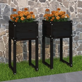 Jardinera 2 unidades madera maciza de pino negro 40x40x81 cm Jardinera 2 unidades madera maciza de pino negro 40x40x81 cm