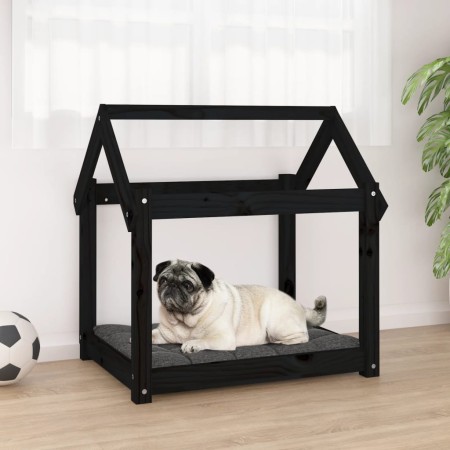 Cama para perros madera maciza de pino negro 71x55x70 cm