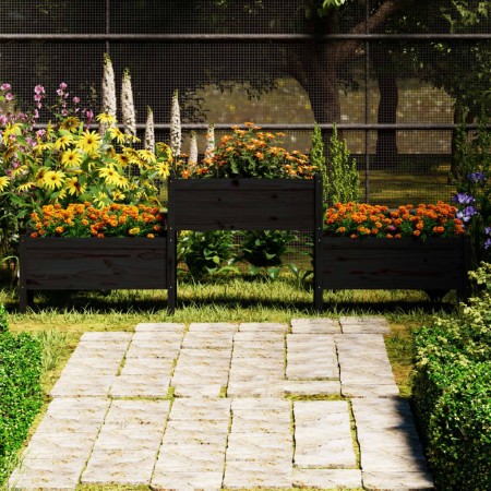 Jardinera madera maciza de pino negro 245,5x44x75 cm en Maceteros y jardineras | Comprar online en Foro24