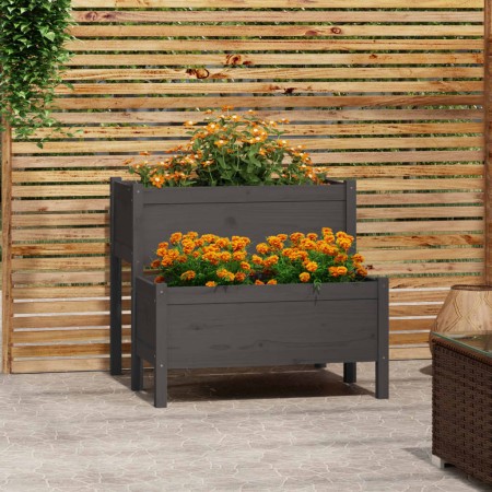 Jardinera de madera maciza de pino gris 84,5x84x75 cm en Maceteros y jardineras | Comprar online en Foro24