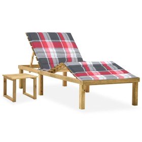 Tumbona de jardín con mesa y cojín de madera de pino impregnada