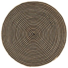Alfombra de yute tejida a mano diseño espiral negro 120 cm